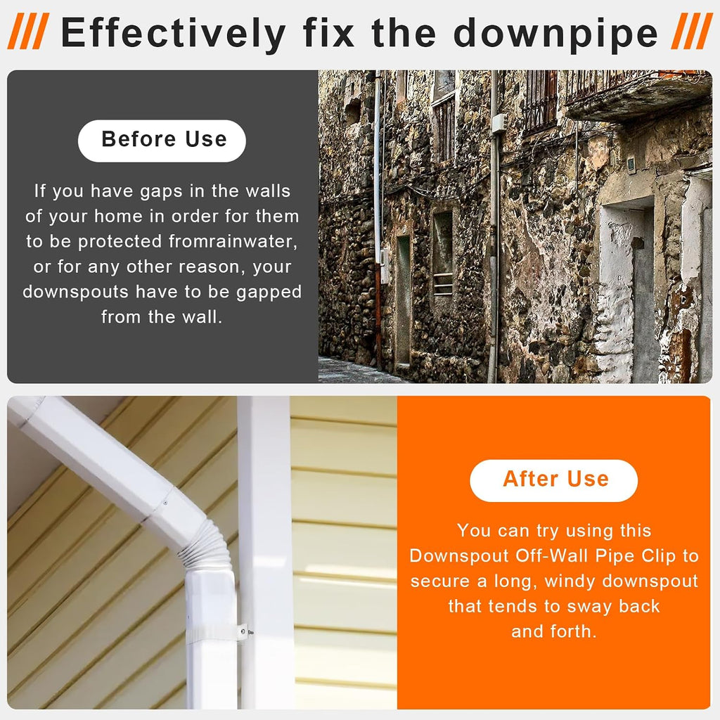 6-Pack Downspout Straps 2x3 & Wall Brackets, White Downspout Fasteners Set with Hardware for Secure Installation