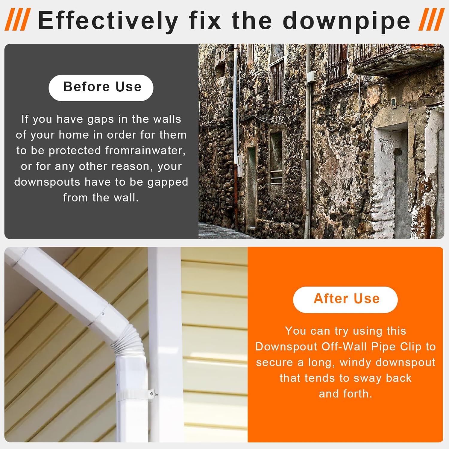 6-Pack Downspout Straps 2x3 & Wall Brackets, White Downspout Fasteners Set with Hardware for Secure Installation