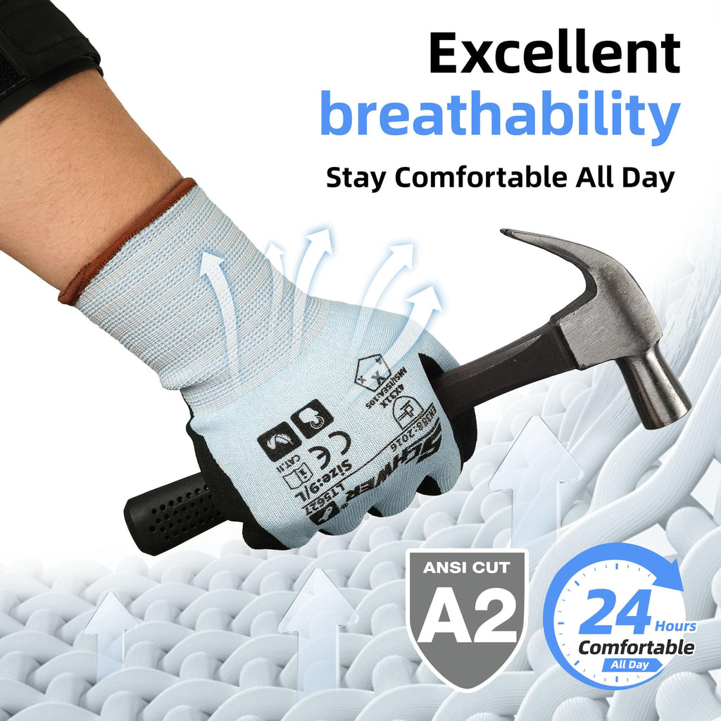 12 Pairs ANSI A2 Cut Resistant Work Gloves for Safety Work，LT5627，M