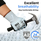 12 Pairs ANSI A2 Cut Resistant Work Gloves for Safety Work，LT5627，M