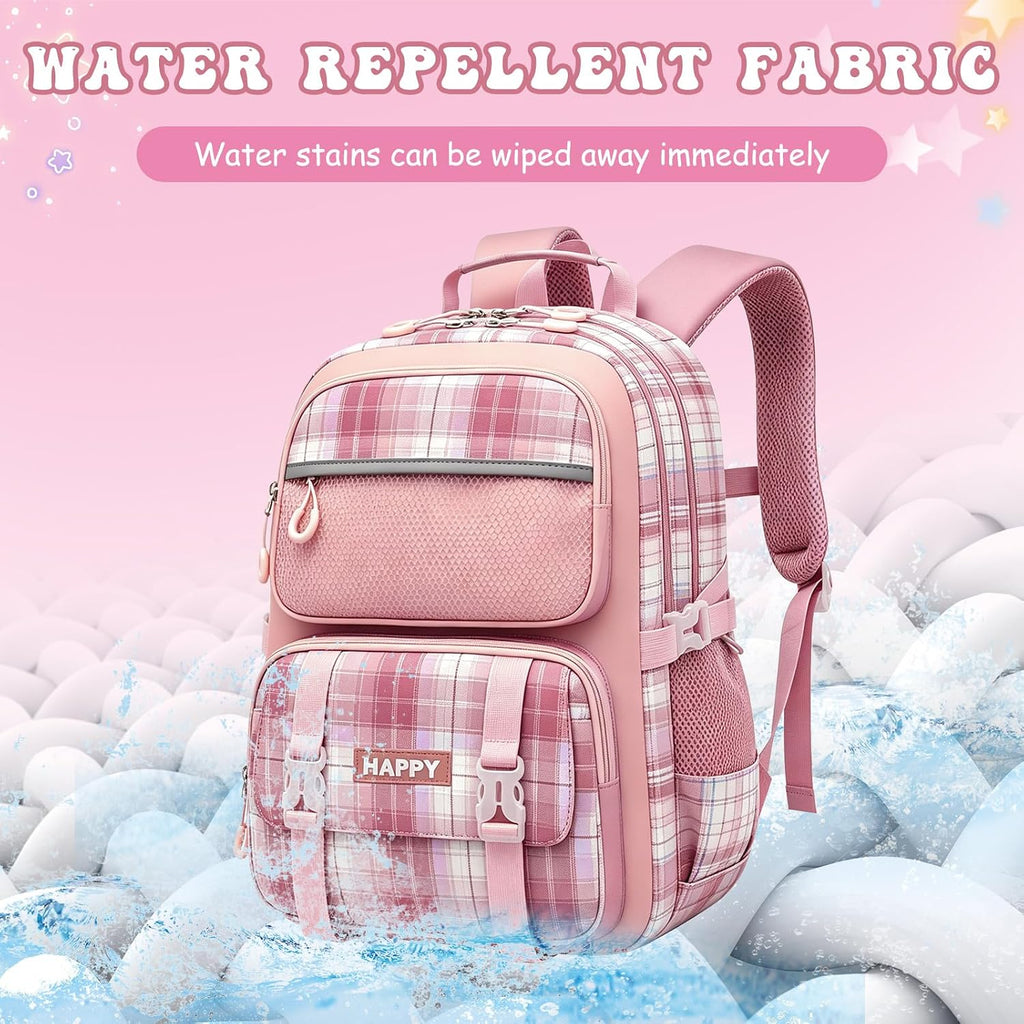 Backpack for Girls,Cute Plaid Backpack,Preppy Bookbag for Elementary & Middle School Students,Large Capacity School