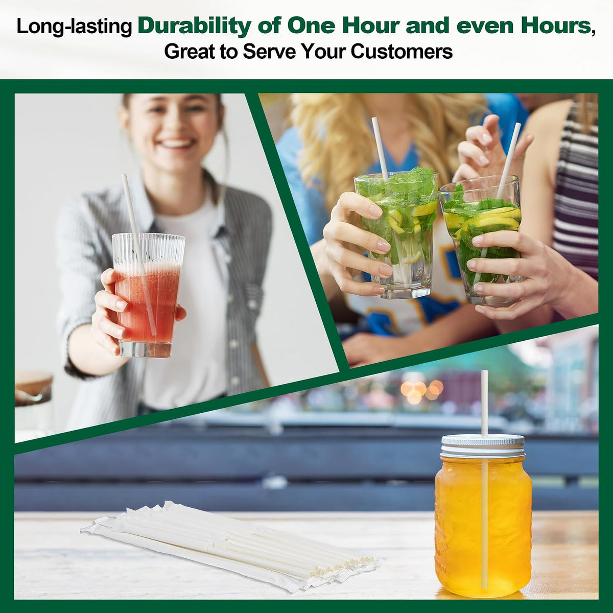 7.75 Inch Disposable Paper Drinking Straws Bulk Individually Wrapped, 0.24" Dia. (Plain White, 400 ct.)