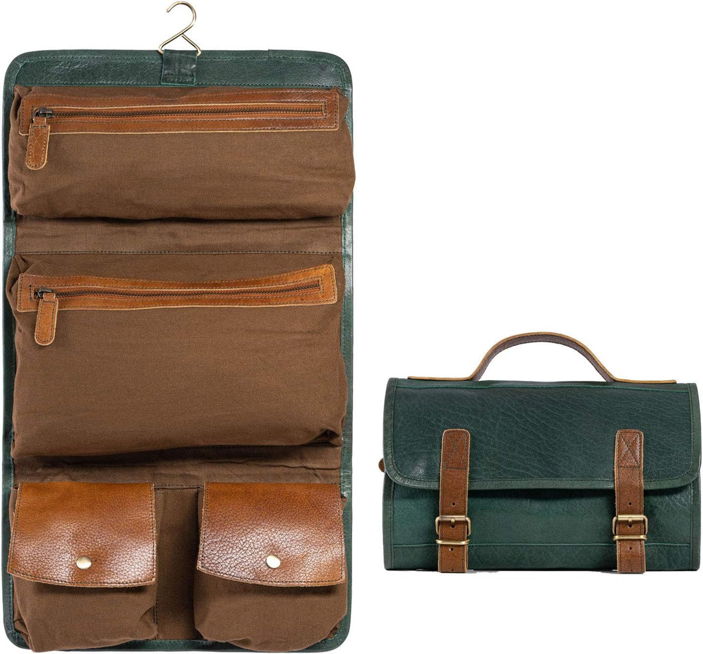 Premium Buffalo Leather Hanging Toiletry Bag Travel Dopp Kit