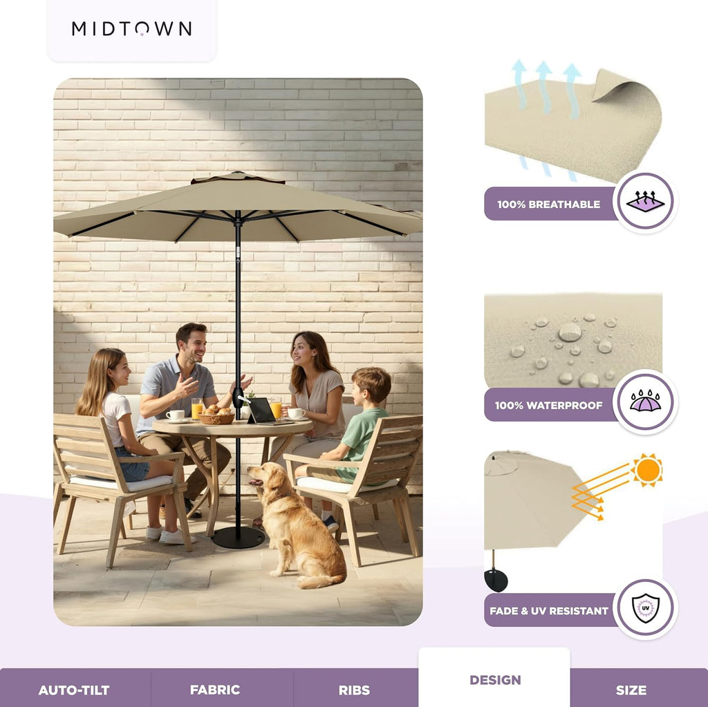 Lean - 9 Ft Patio Umbrella, Chestnut Beige Canopy