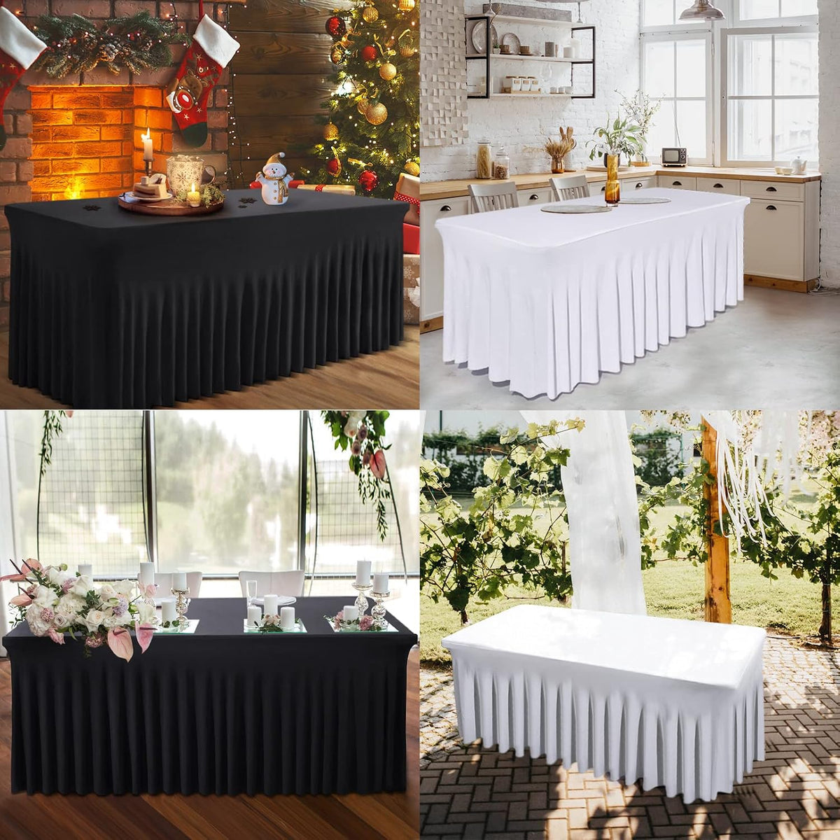 One-Piece Spandex Black Table Cloth Skirt for 6FT Rectangle Tables