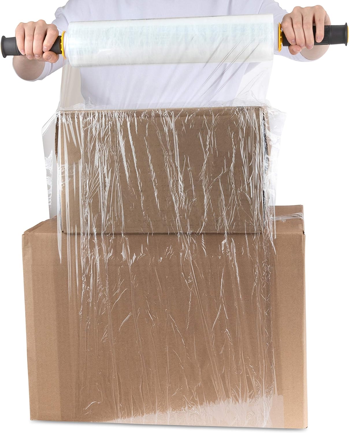 15 Inch Clear Stretch Wrap Roll with Handles (1 Roll-1000 Feet) Heavy Duty Shrink Wrap for Moving, Packing Supplies