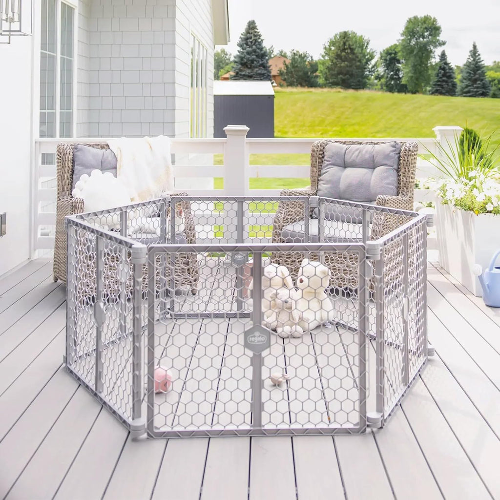 Safety 192" Super Wide Baby Gate & Play Yard, 2-in-1 Adjustable Playpen for Babies, Toddlers & Pets, Includes Wall