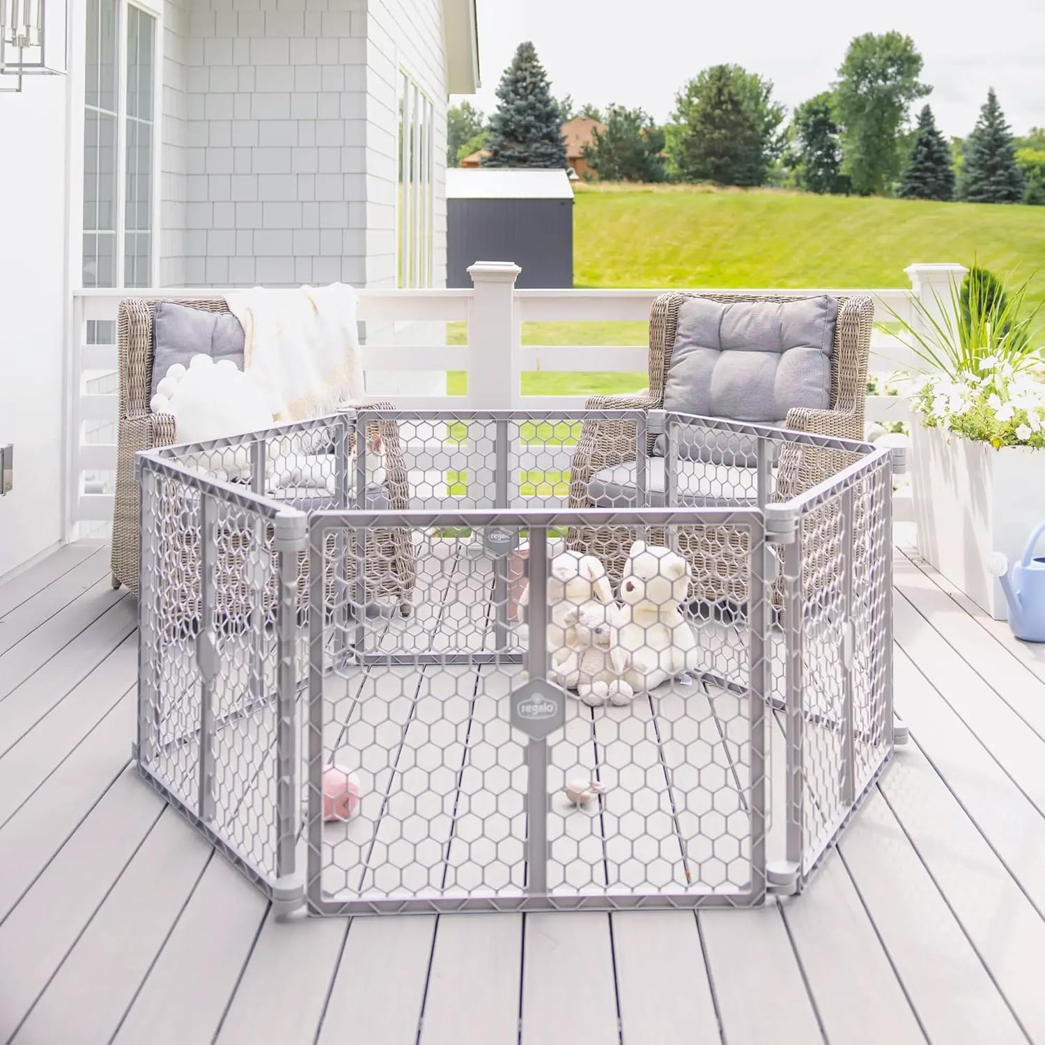Safety 192" Super Wide Baby Gate & Play Yard, 2-in-1 Adjustable Playpen for Babies, Toddlers & Pets, Includes Wall