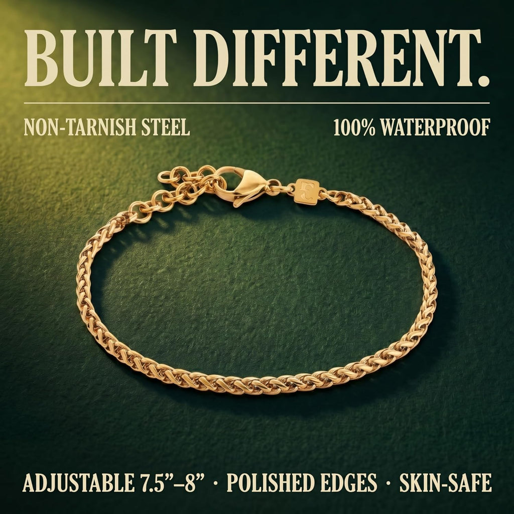 Mens Bracelet - Stainless Steel, Non Tarnish Rope Chain Bracelets, Stylish Fathers Day Gift for Dad, Husband, Boyfriend.
