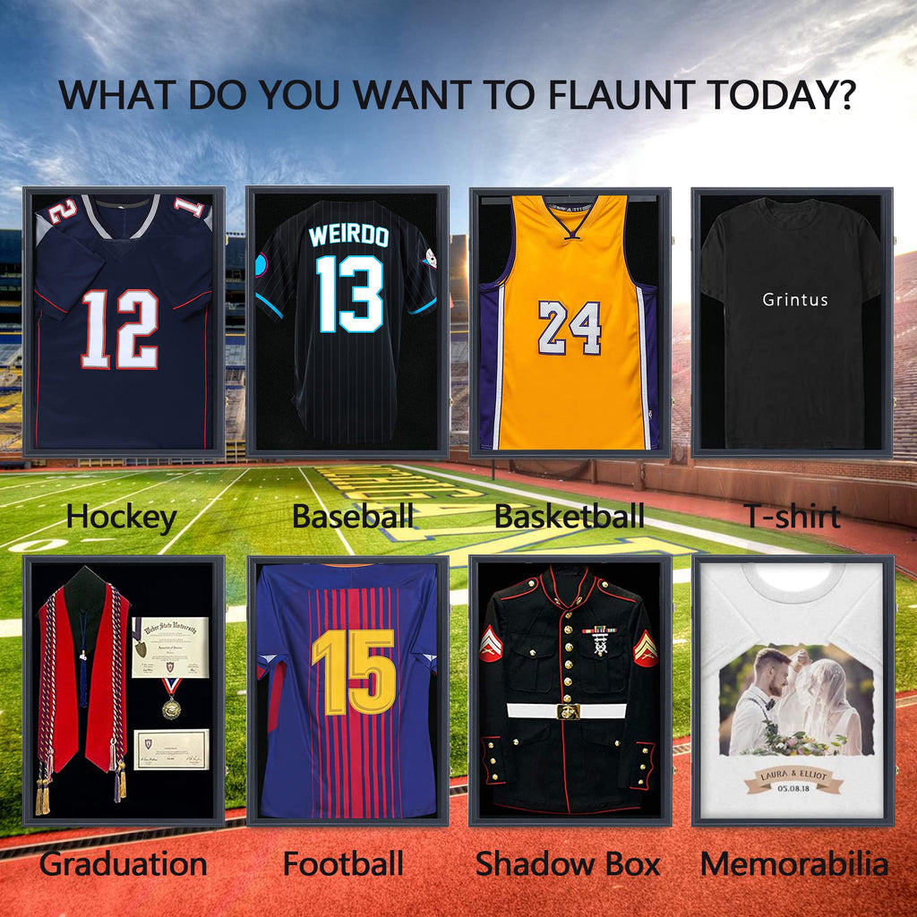 Jersey Frame Display Case, Black Shadow Box for Sports Jerseys,1P