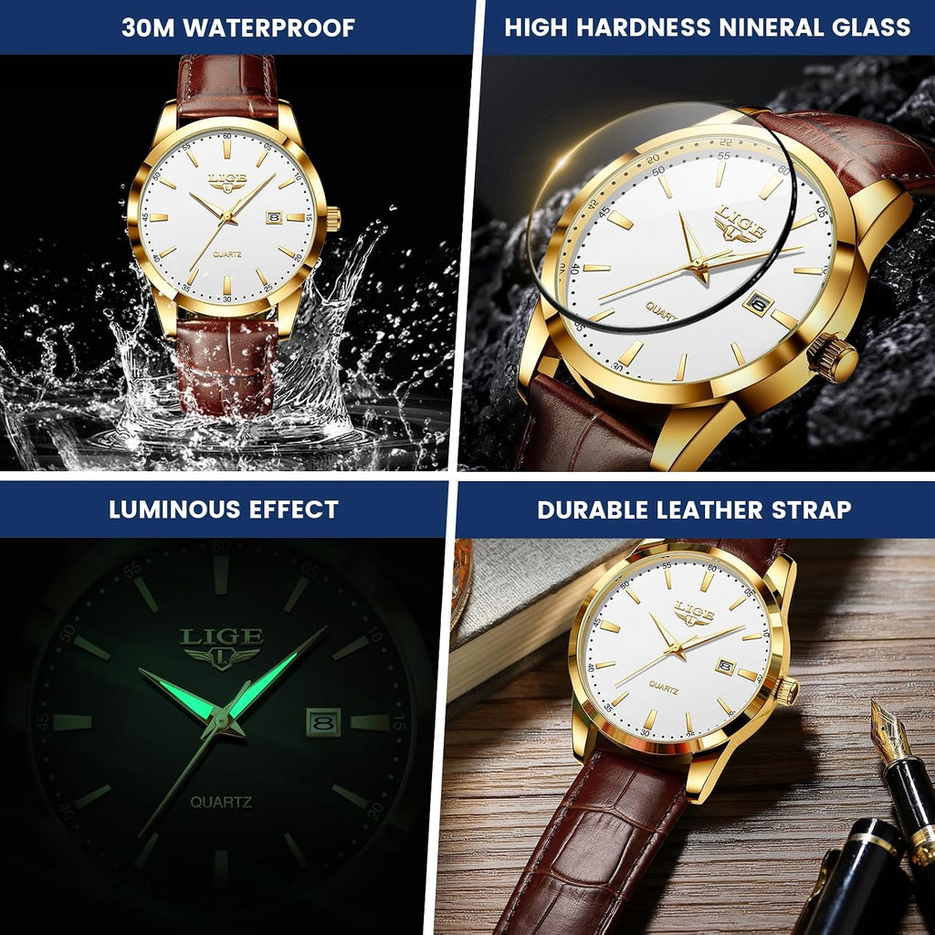 Watches for Men Waterproof Analog Dress Vintage Chronograph Analog Casual Leather Stainless Steel Unique Quartz