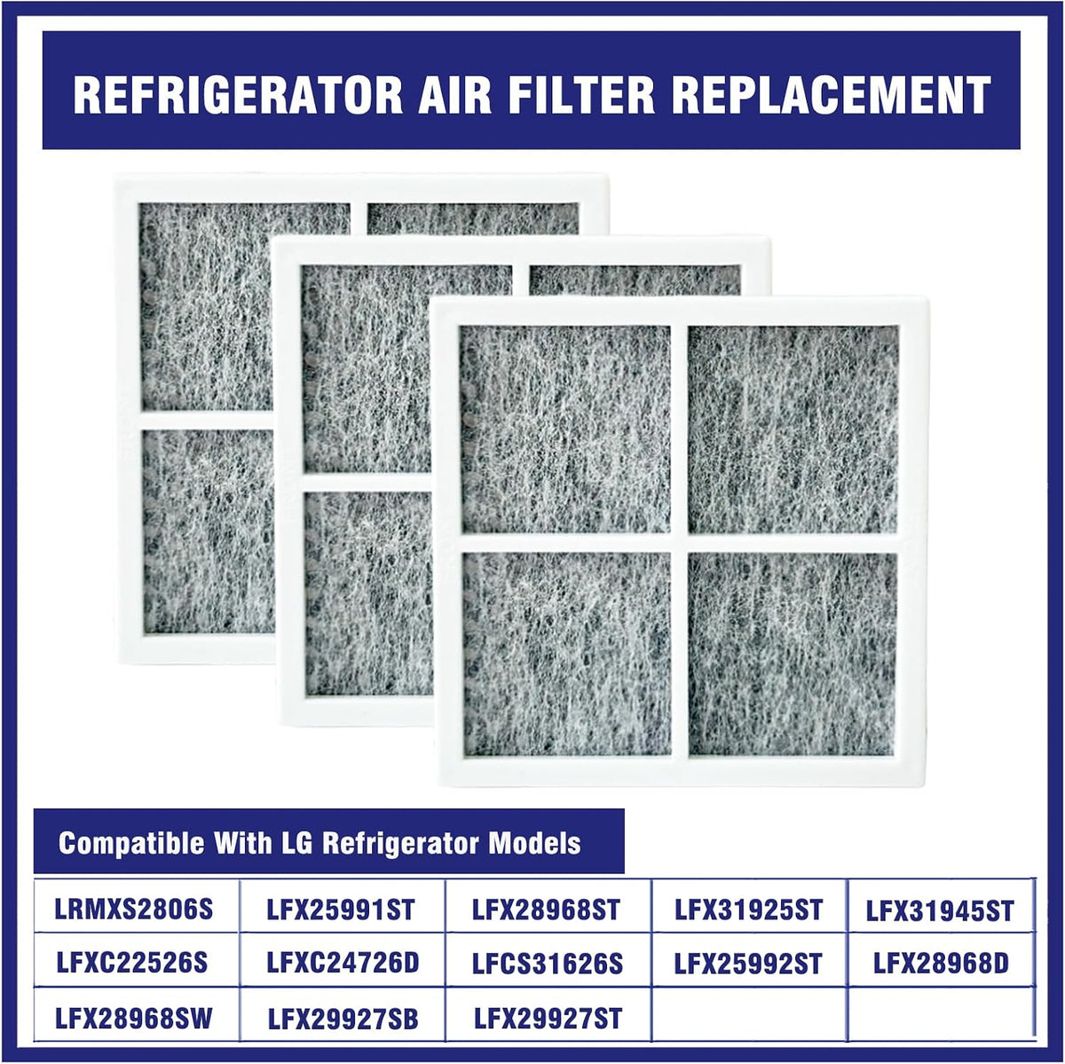 3 Pcs Refrigerator Air Filter for LG LRMXS2806S, LFXC22526S, LFX31945ST