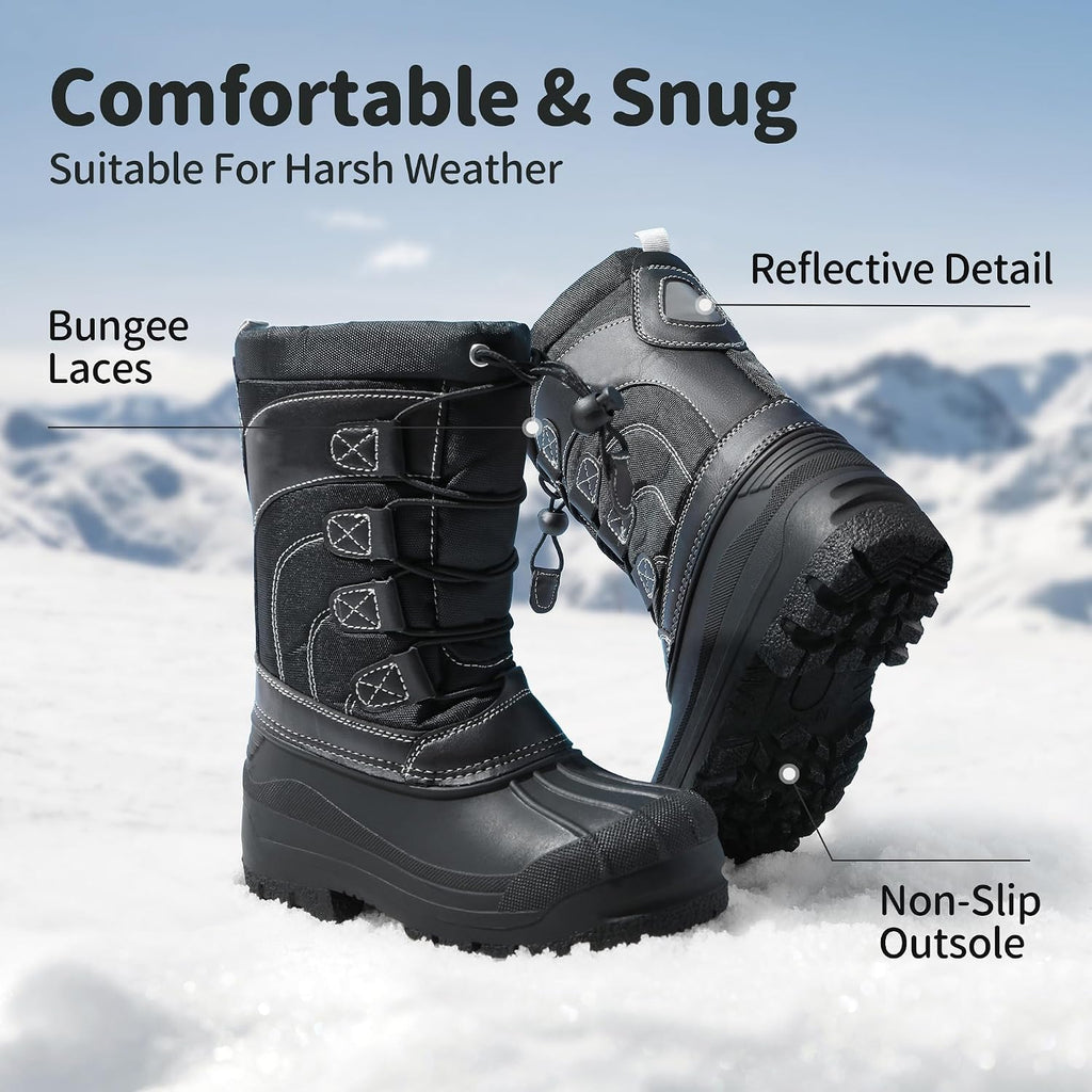 Unisex Snow Waterproof Winter Boots | Warm Faux Fur Lined Outdoor Secure Grip Anti Slip Outsole Easy Wear Windproof