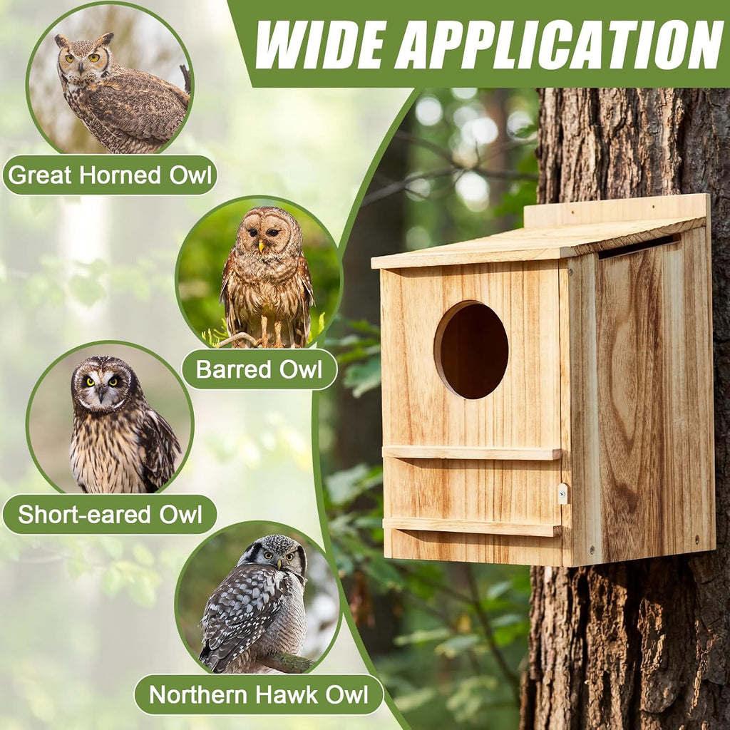 2 Pcs Owl House 16x12x11in Carbonized Wood Nesting Box for Owls