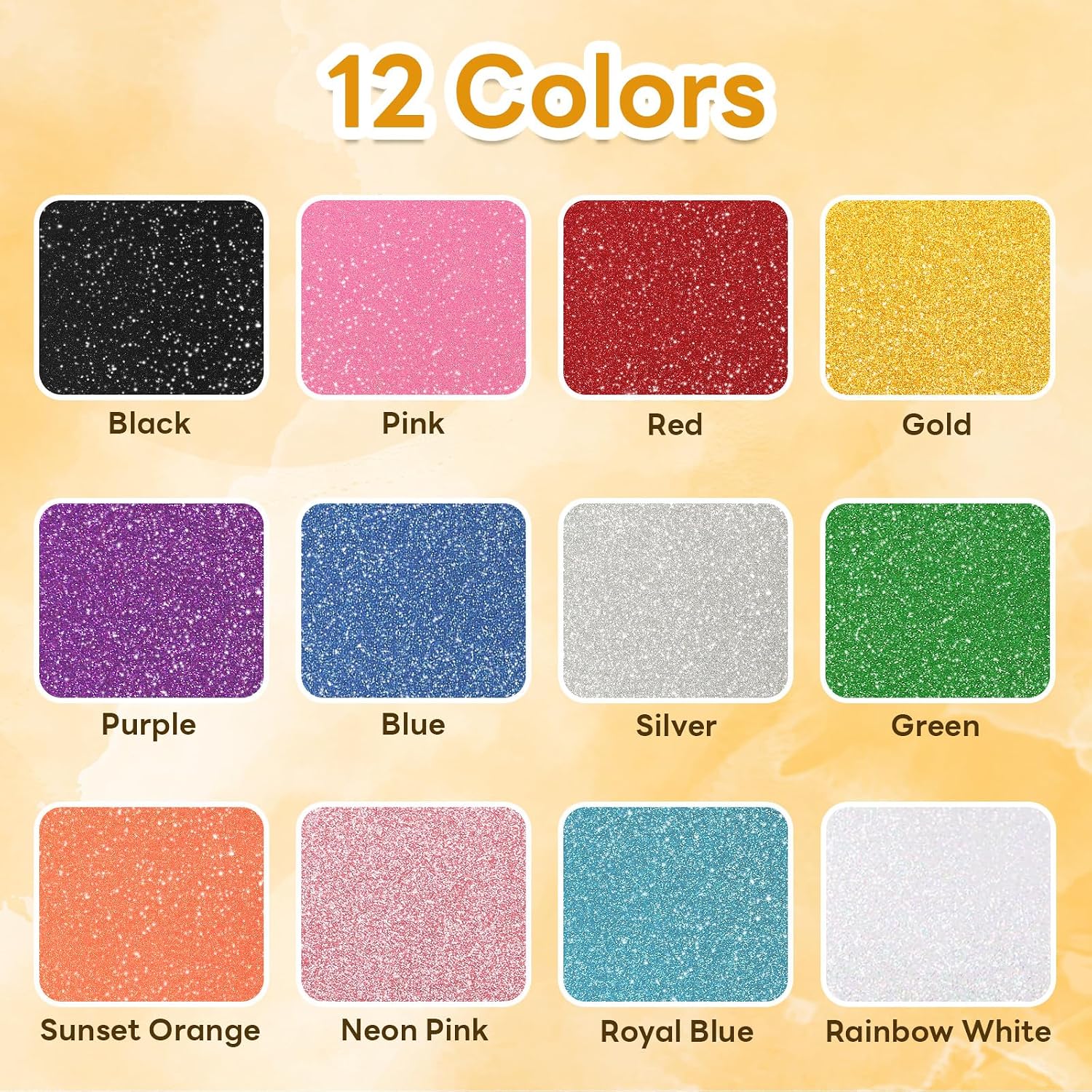 Glitter HTV Heat Transfer Vinyl - 13 Sheets 12" x 10" | Glitter Iron On Vinyl for T-Shirts, Sparkle HTV Compatible