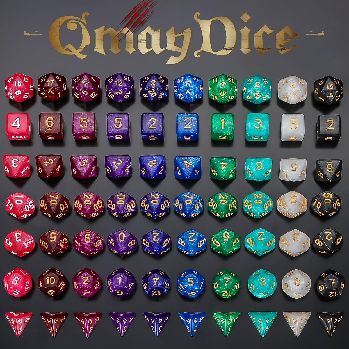 10 Sets Polyhedral Dice - 70 Pcs (10 X 7) RPG Dice + 1 Large Dice Bag