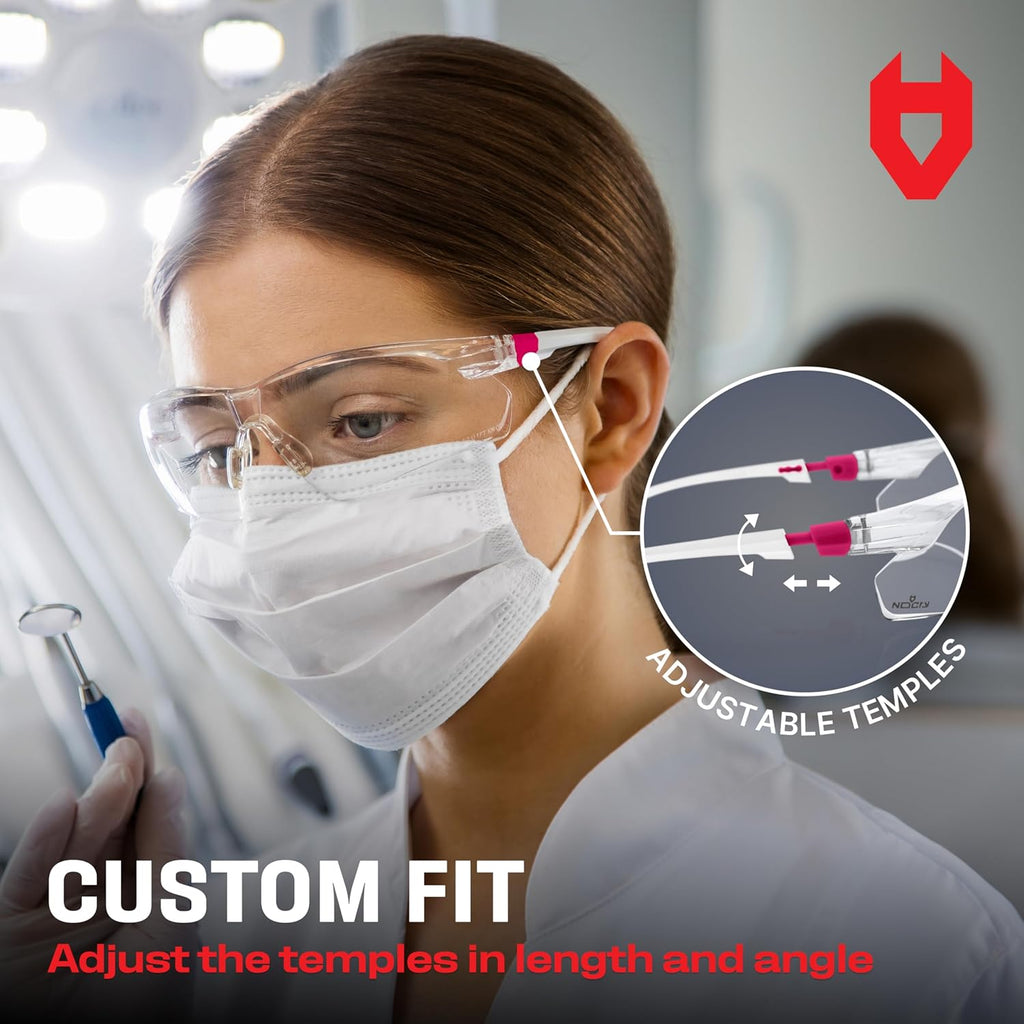 Clear Safety Glasses for Women with Adjustable Frames — Anti Fog Safety Glasses with 100% UV Protection & Scratch