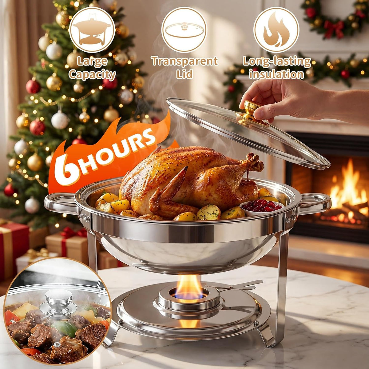 4Pack Round 7QT Stainless Steel Chafing Dishes for Buffet