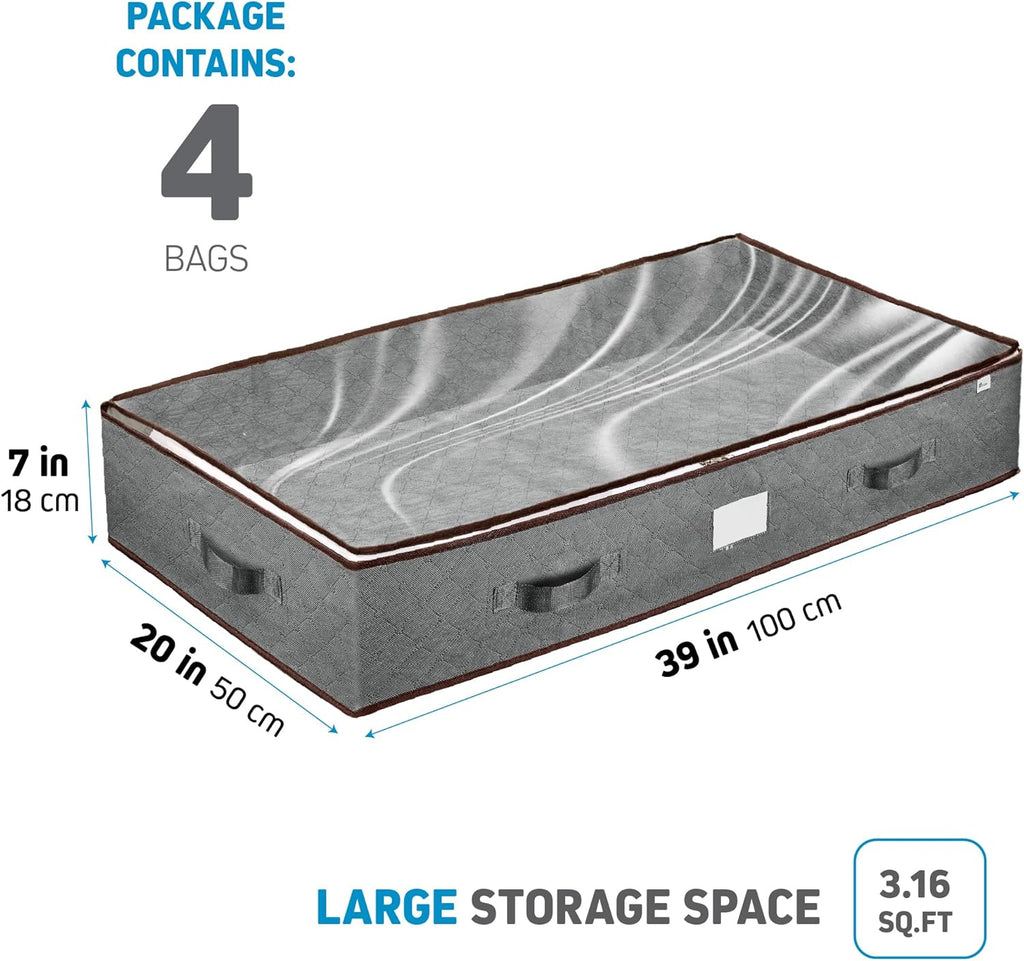 Under Bed Storage Bins - Pack Of 4 Under The Bed Storage Containers For Clothes, Blankets, Winter Clothing, & Shoes