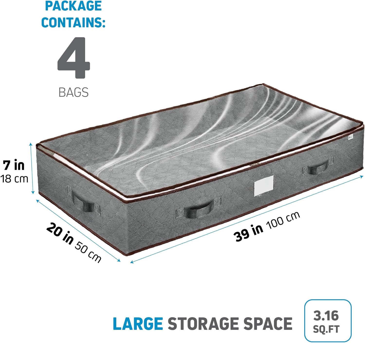Under Bed Storage Bins - Pack Of 4 Under The Bed Storage Containers For Clothes, Blankets, Winter Clothing, & Shoes