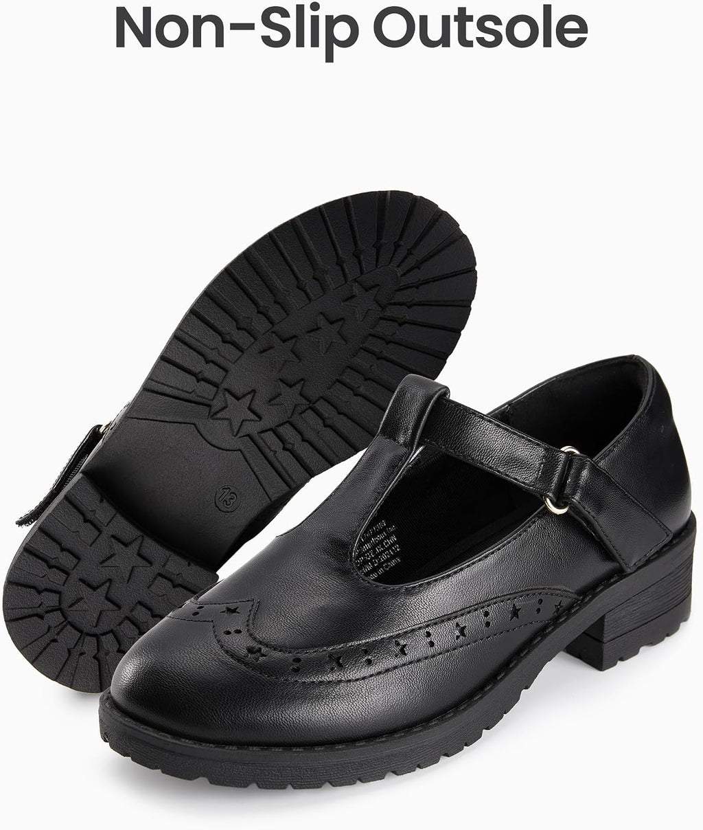 Girls School Shoes Mary Jane Shoes Uniform Dress Flats T-Strap Chunky Heel Round Toe Loafers Oxfords for Little/Big Kids