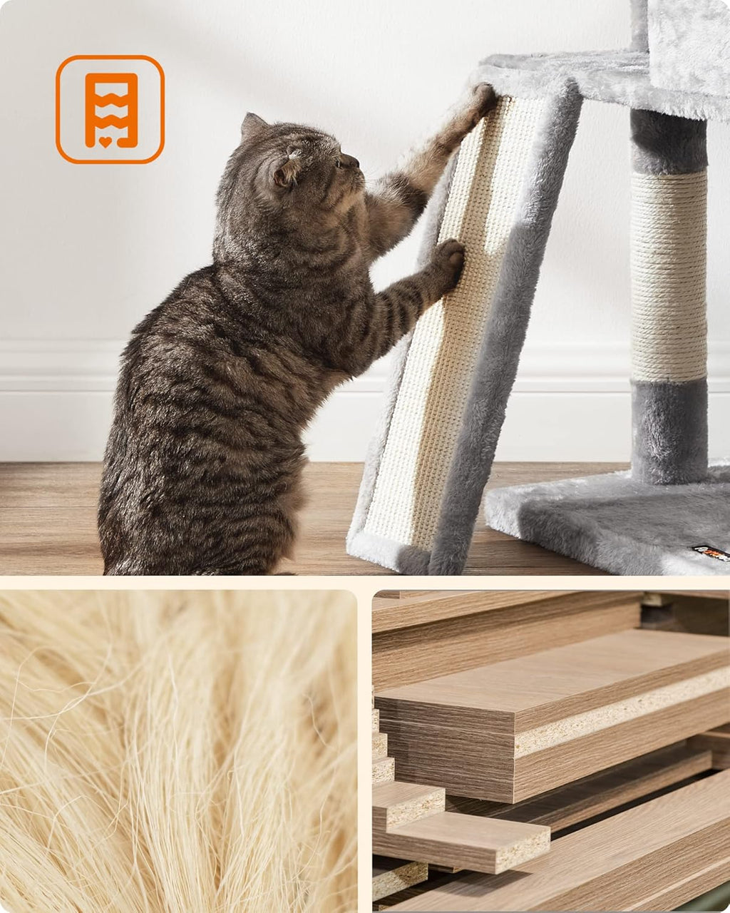 Cat Tree, 45.3-Inch Cat Tower, Plush Condo with Scratching Post, Ramp, Perch, Spacious Cave