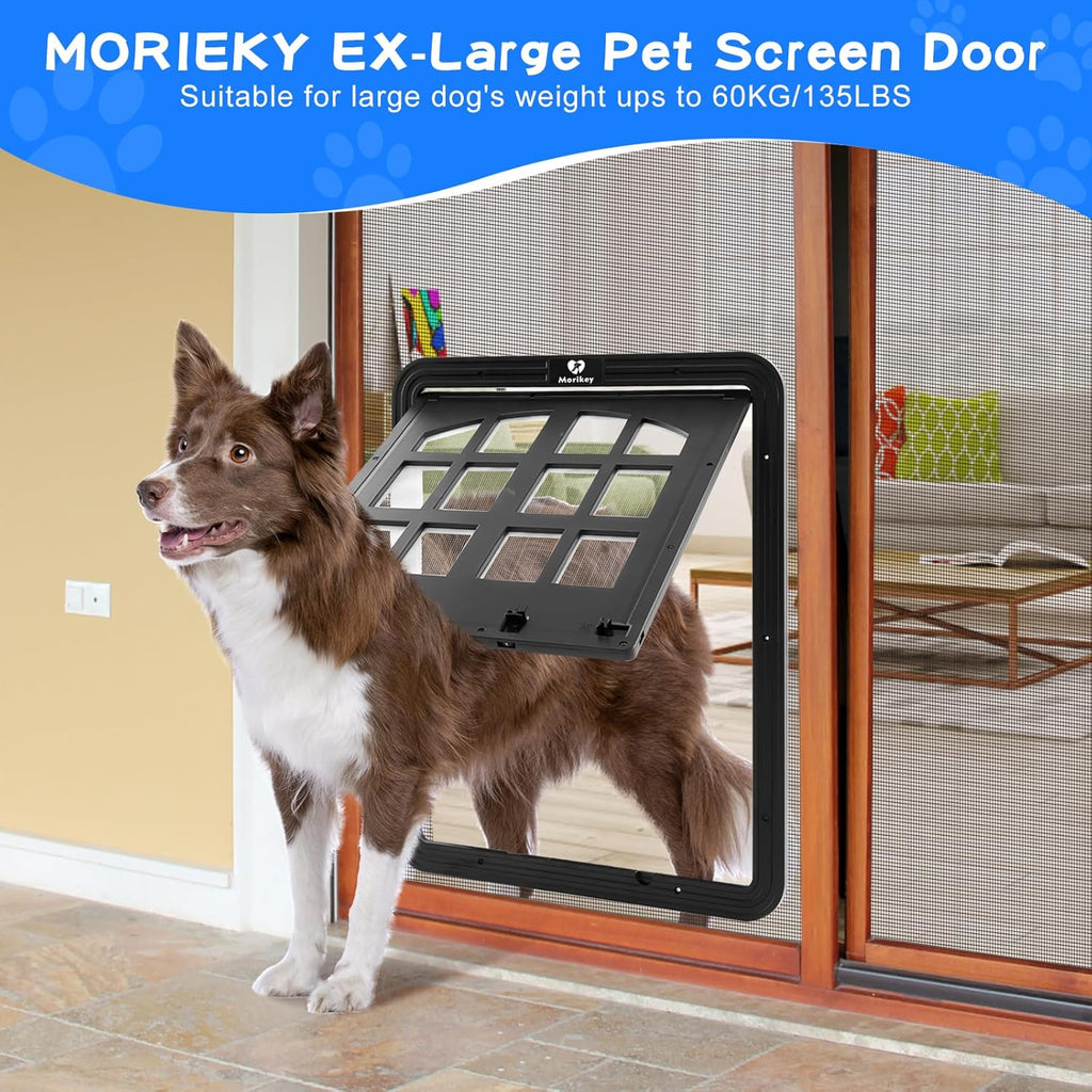 Large Dog Screen Door, 13 x 17 inches Flap Opening Dog Door for Screen Door with 4 Entry Ways, Magnetic Self-Closing