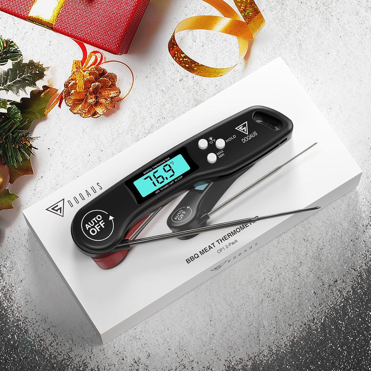 Digital Meat Thermometer, 2 Pack Instant Read Food Thermometer for Cooking, Kitchen Probe with Backlit & Reversible
