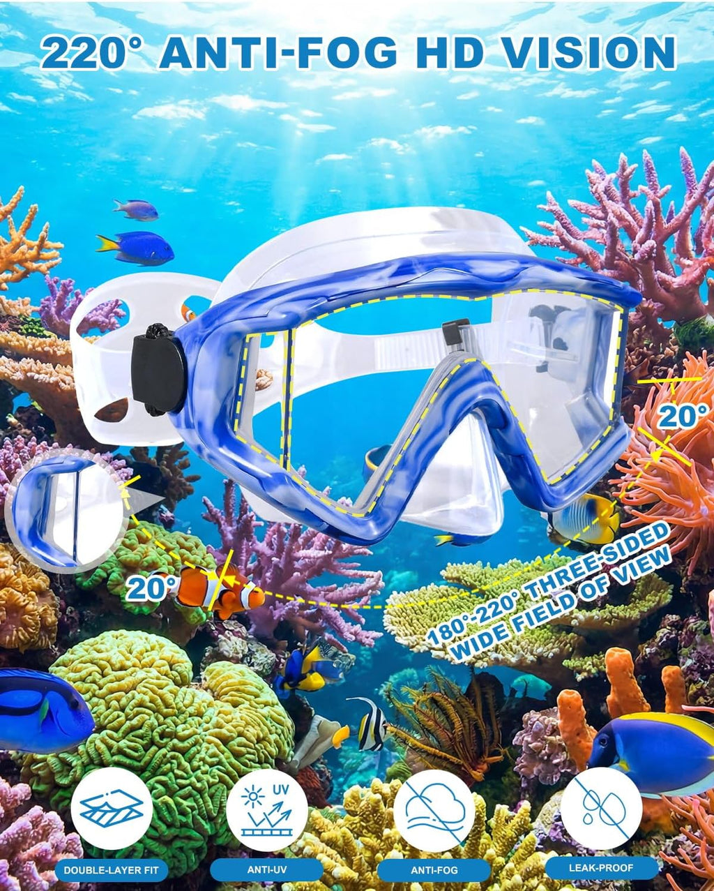 Diving mask Anti-Fog Swimming Snorkel mask Suitable for Adults Scuba Dive Swim Snorkeling Goggles Masks