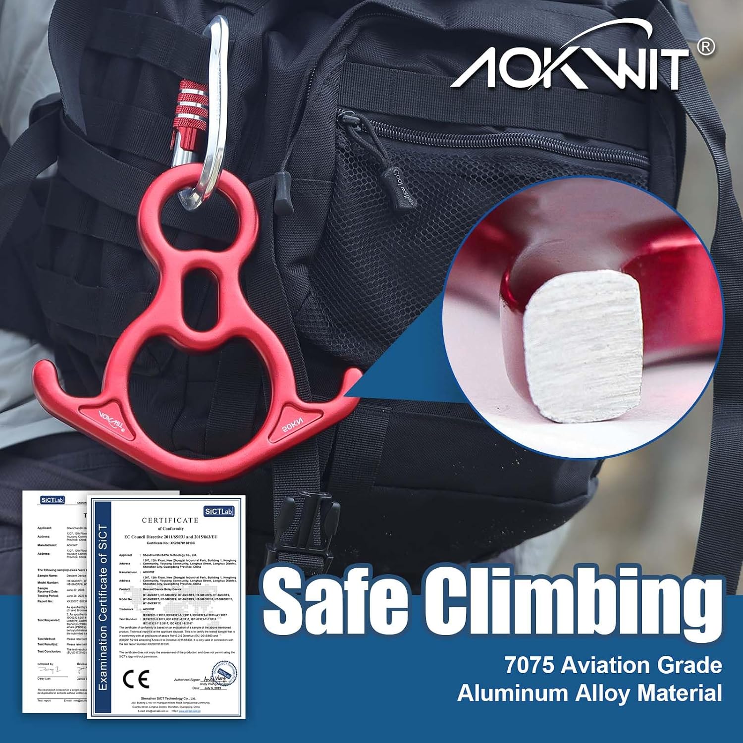 50KN Rescue Figure, 8 Descender Large Bent-Ear Belaying and Rappelling Gear Belay Device Climbing for Rock Climbing