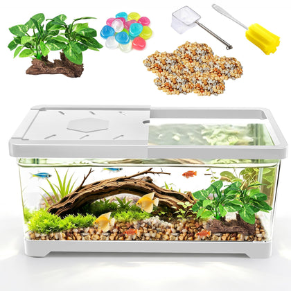 4.2 Gallon Betta Fish Tank, PC Aquarium Starter Kit(White-Medium)