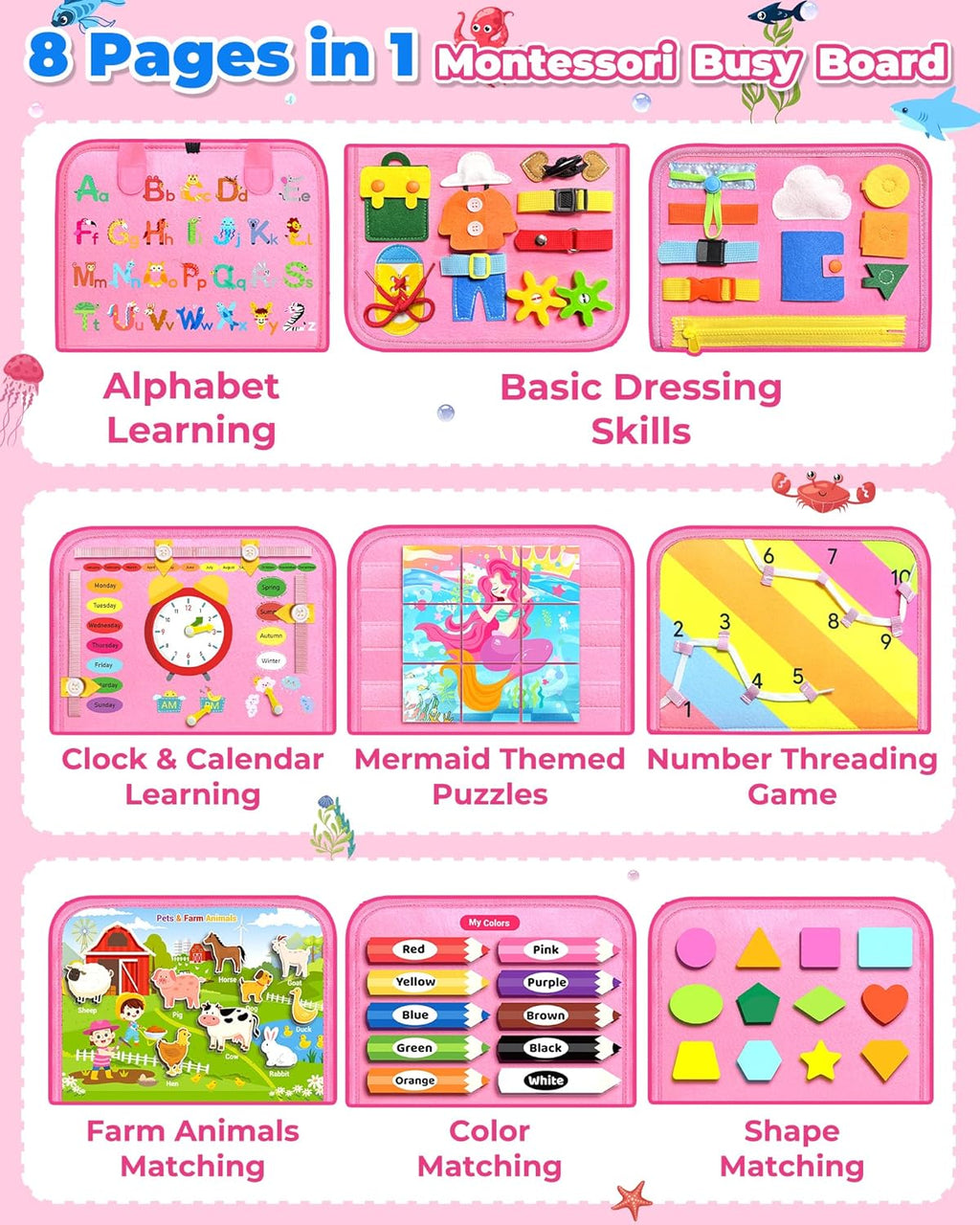Busy Board Montessori Toys for Toddler Boy Birthday Gifts Busy Book | Sensory Toys, Airplane Car Travel Toy, Learning