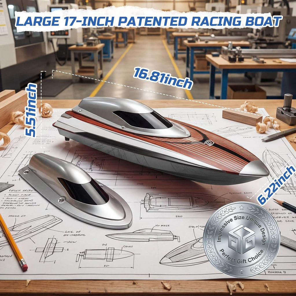 17" Brushless RC Boat for Adults, 45+ KPH, Metal Rudder | 3S 2800mAh Li-po Battery, Self-Righting, High-Speed Racing