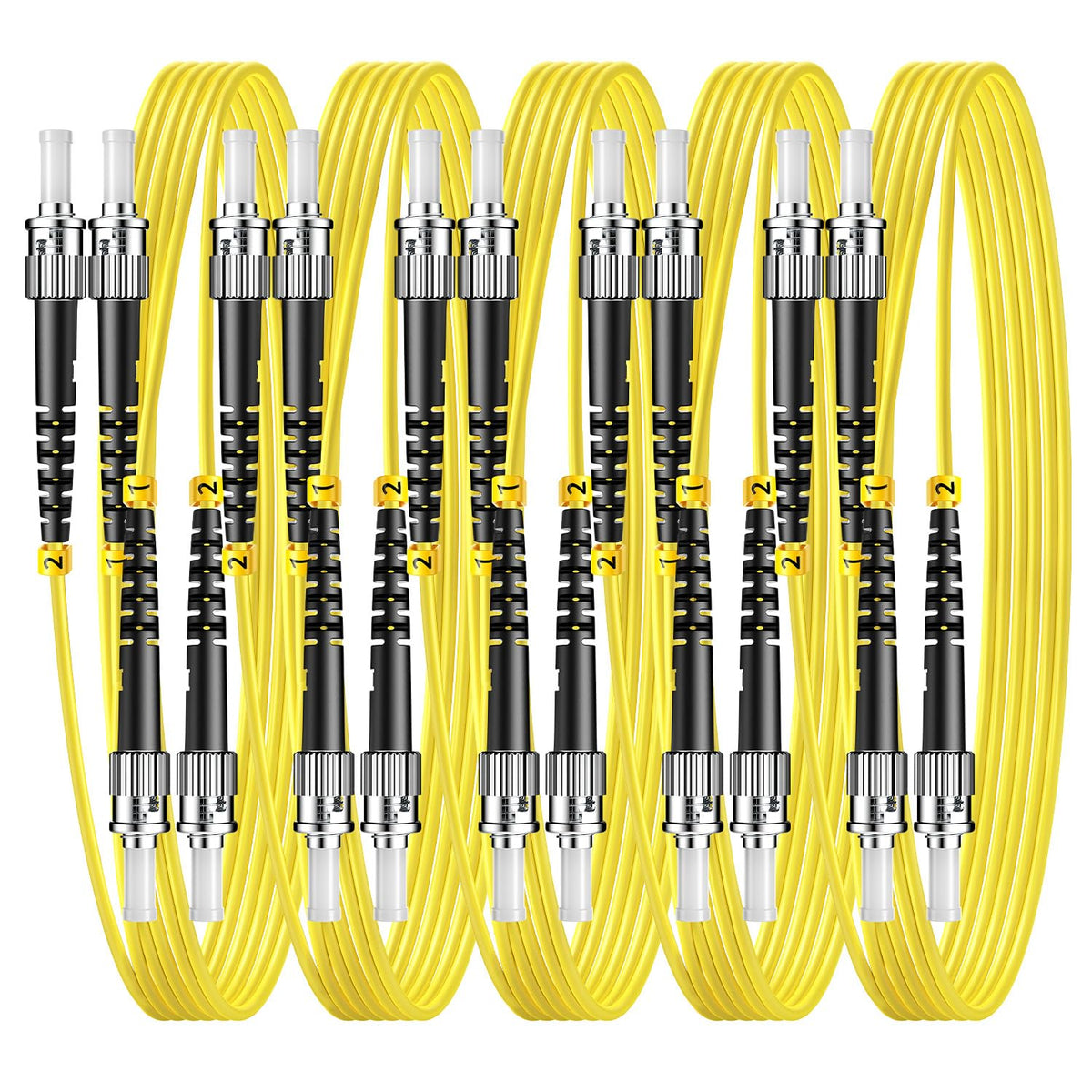 OS2 ST to ST Single Mode Fiber Patch Cable, 3m/10ft, 5Pack