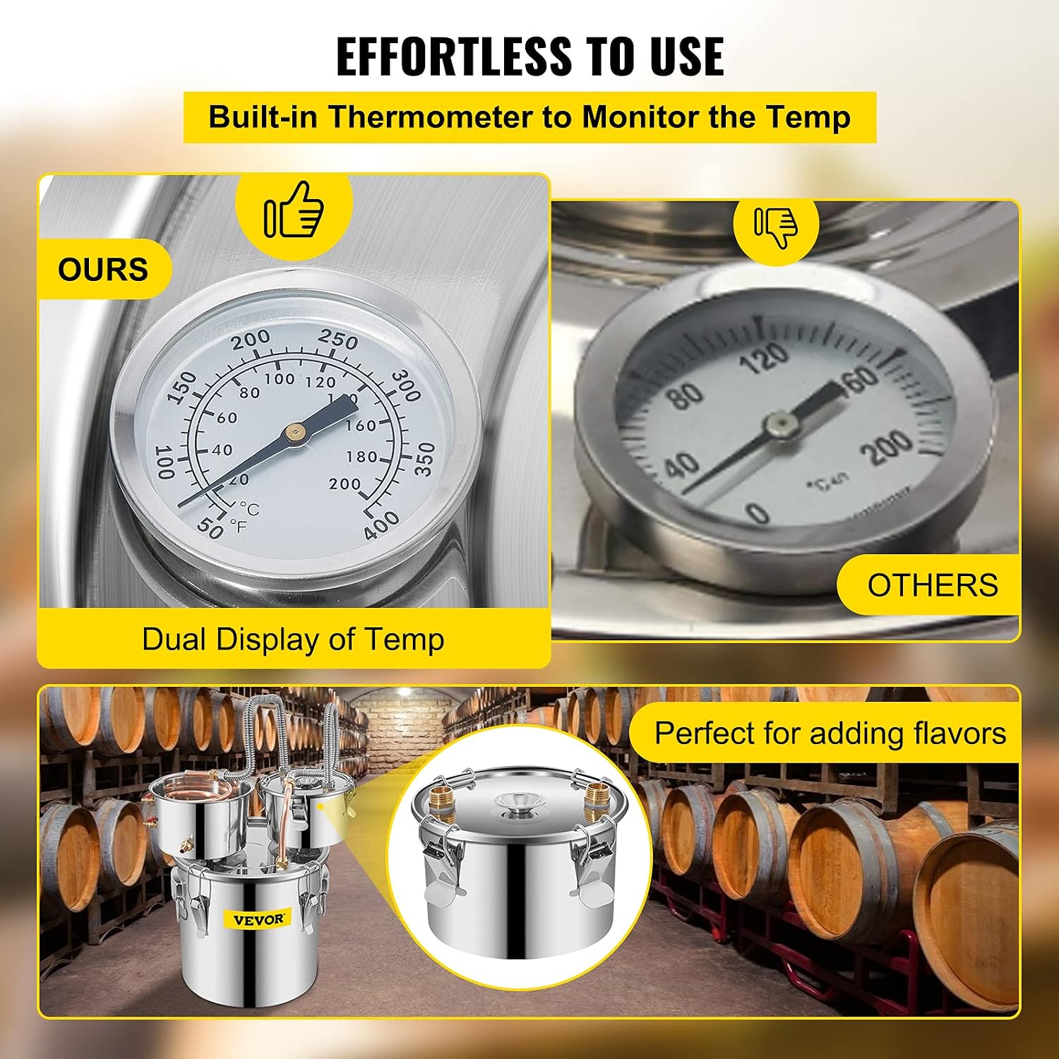 Alcohol Still, 3 Gallon, Stainless Steel Alcohol Distiller with Copper Tube & Build-in Thermometer & Water Pump