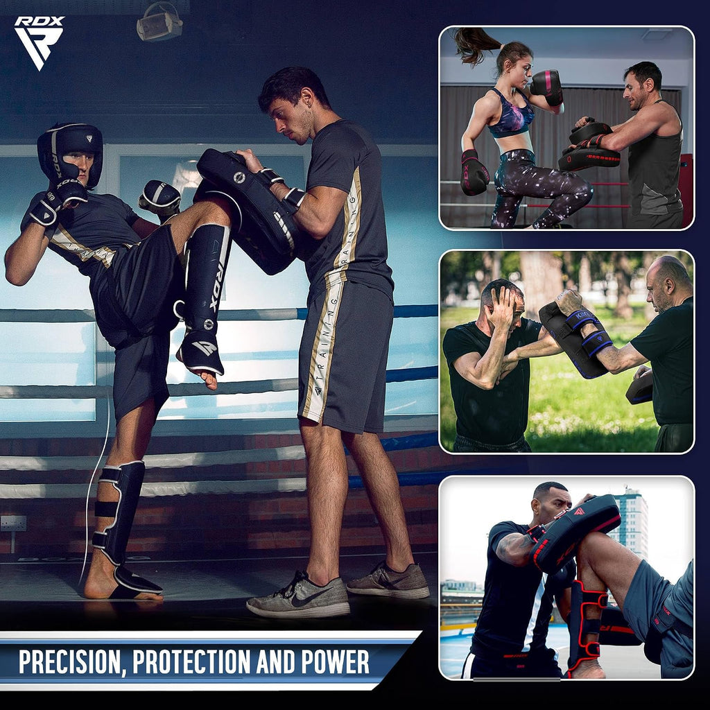 Thai Pads Curved Kickboxing Muay Thai with Solid Handle Grip, Maya Hide Leather KARA Strike Shield for Knees Elbows