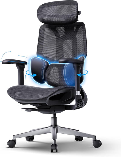 E3 Air 2026 Ergonomic Office Chair, 3-Zone Lumbar Support, Comfy Home Office Chair with Auto Recline, 4D Headrest &