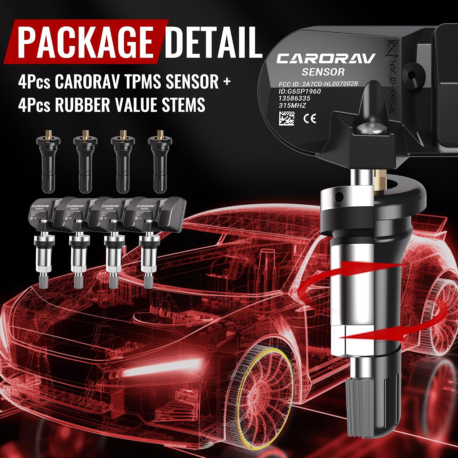 TPMS Sensor GM, 4-Pack Tire Pressure Monitoring System Sensor | Replacement for GM Chevy GMC Cadillac Buick, 315MHz