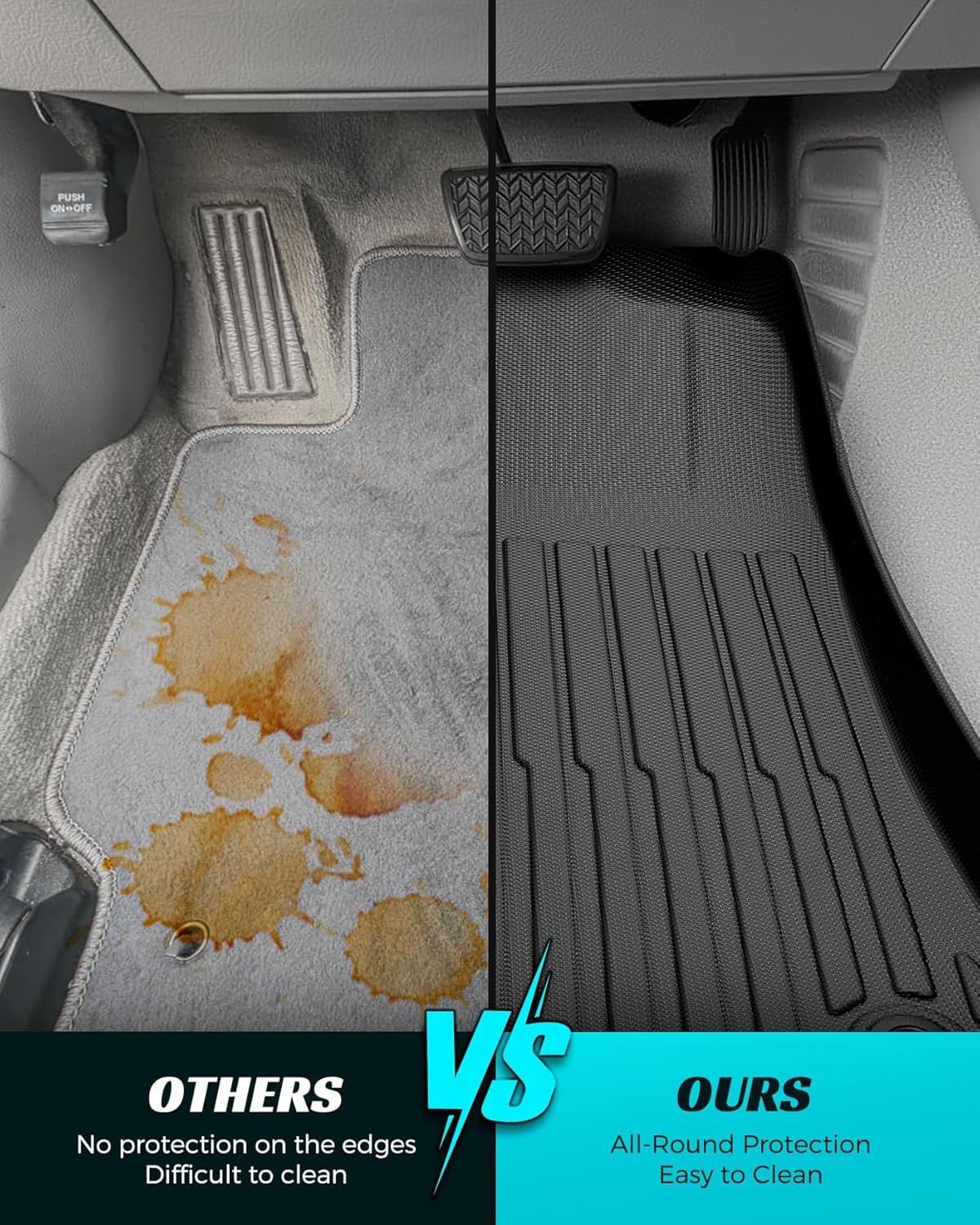 Car Floor Mats for Toyota Camry: 2007-2011 All Weather Interior Accessories, TPE Tech Rubber Black Front Rear Liners