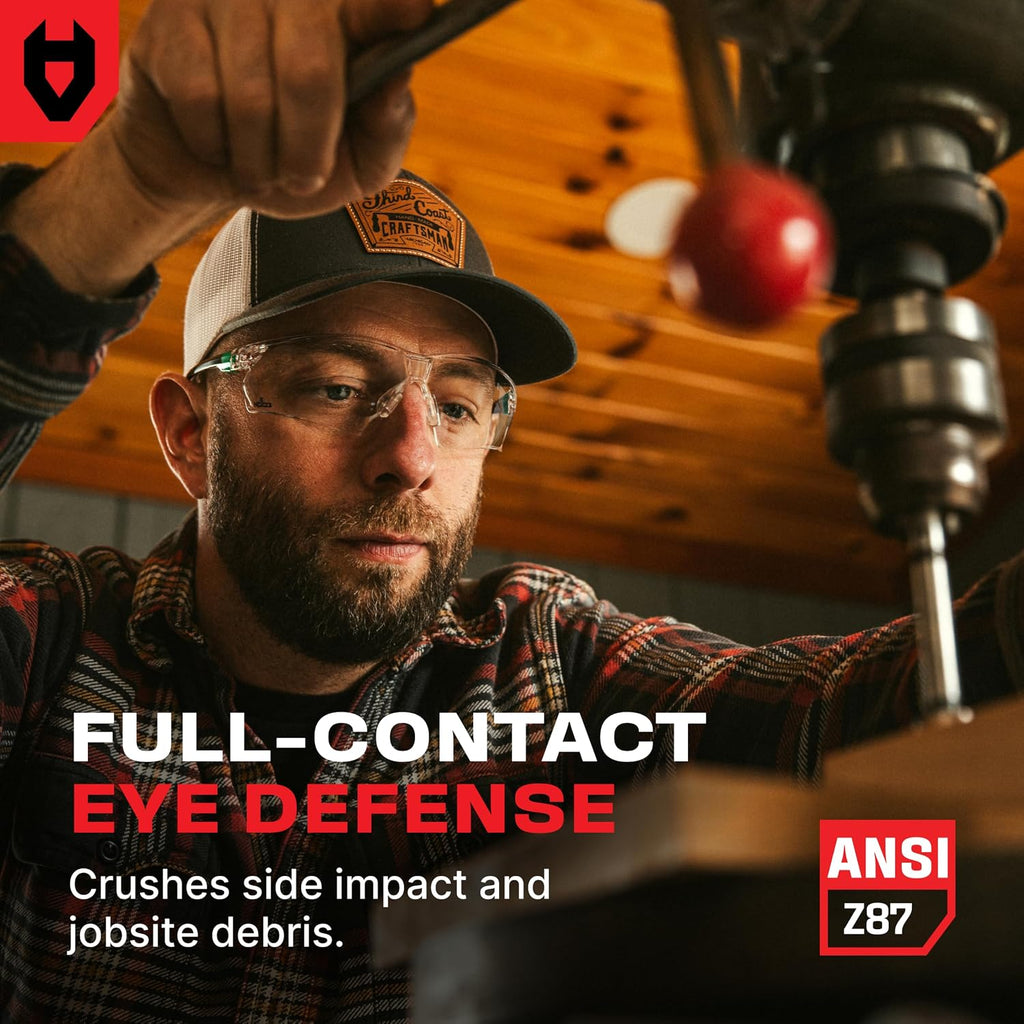Clear Safety Glasses for Men and Women with Anti-Fog and Scratch Resistant Wrap Around Lenses, Adjustable Temples and