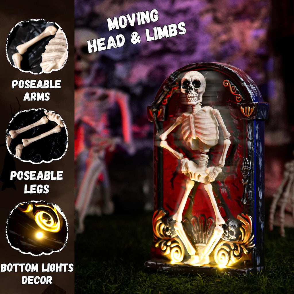 Halloween Decorations Animatronic Dancing Skeleton Built-in Tombstone with Music, Posable Arms & Legs Haunted House