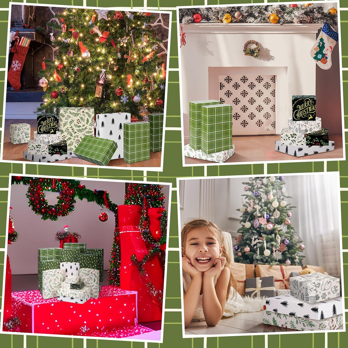 24 Pcs Christmas Gift Boxes with Lids Neutral Plaid 7 Designs
