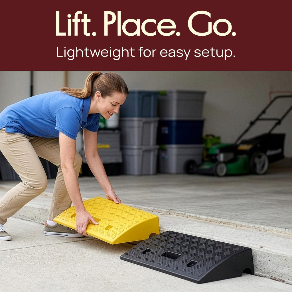 Portable Lightweight Plastic Curb Ramps - 2PC Heavy Duty Plastic Threshold Ramp Set for Driveway, Loading Dock