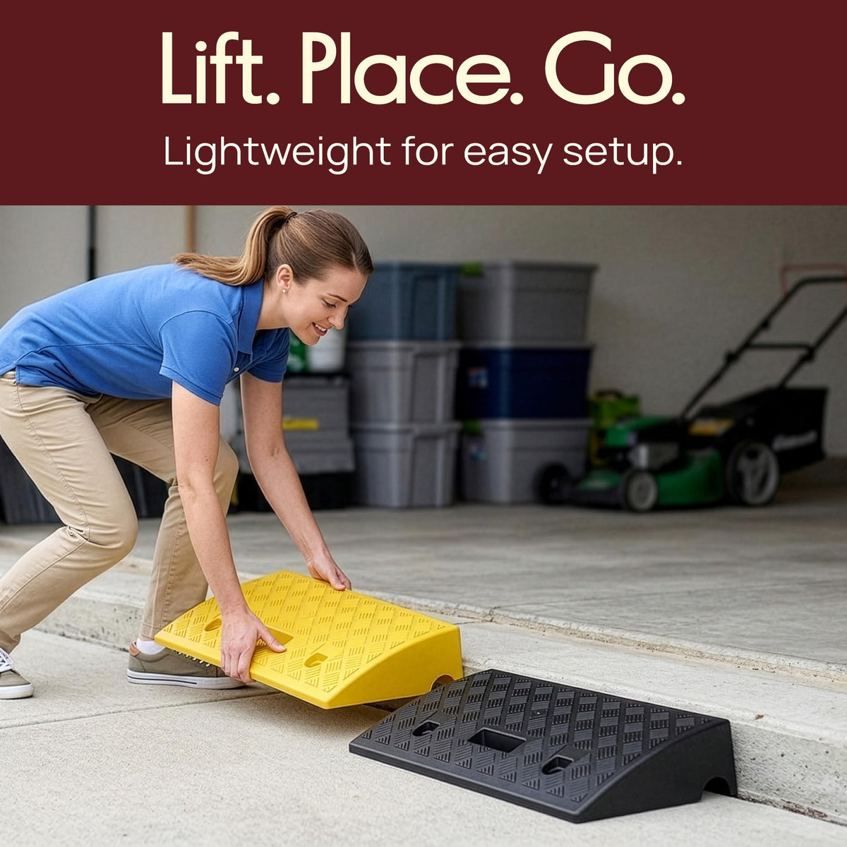 Portable Lightweight Plastic Curb Ramps - 2PC Heavy Duty Plastic Threshold Ramp Set for Driveway, Loading Dock