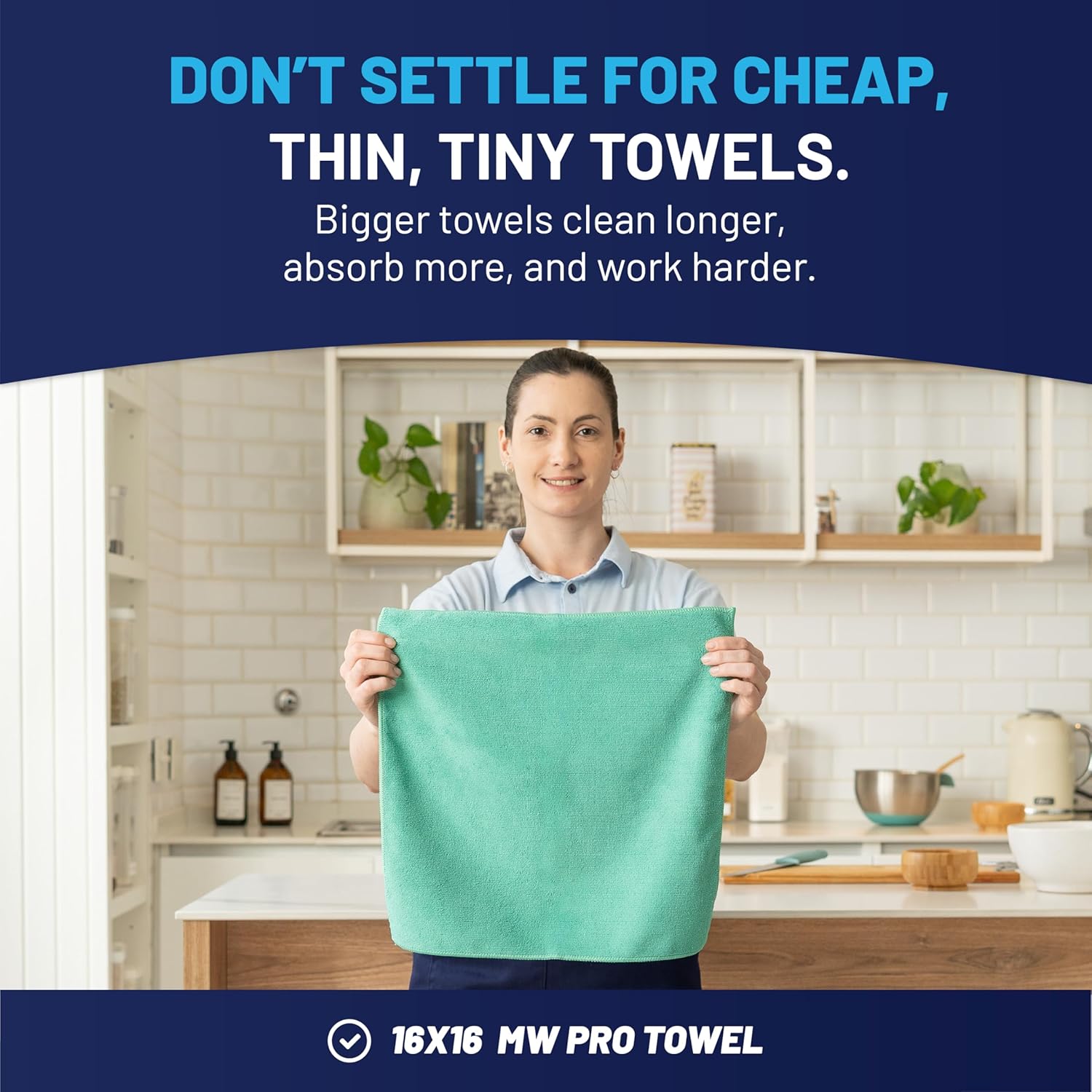 MW Pro 16x16 Microfiber Wash Cloths - Absorbent Kitchen Dish Rags & Counter Wipes - Heavy Duty Scrubbing Towels for