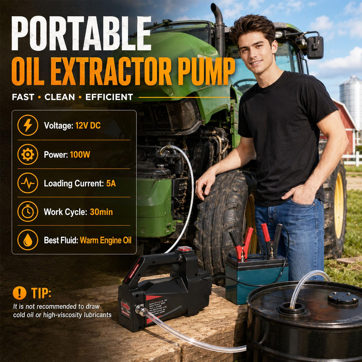 FACFUEL Oil Transfer Pump 12V 100W, Engine Oil Extractor Pump