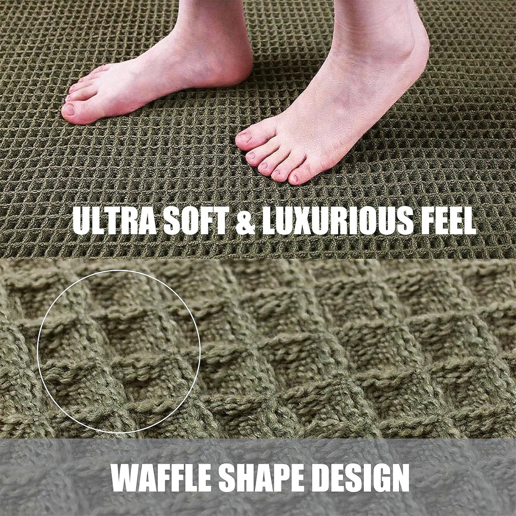 Set of 2 Waffle Bathroom Rugs, Non Slip Absorbent Waffle Knit Bath Mat for Shower Floor, Tub and Bathroom Door, Ultra