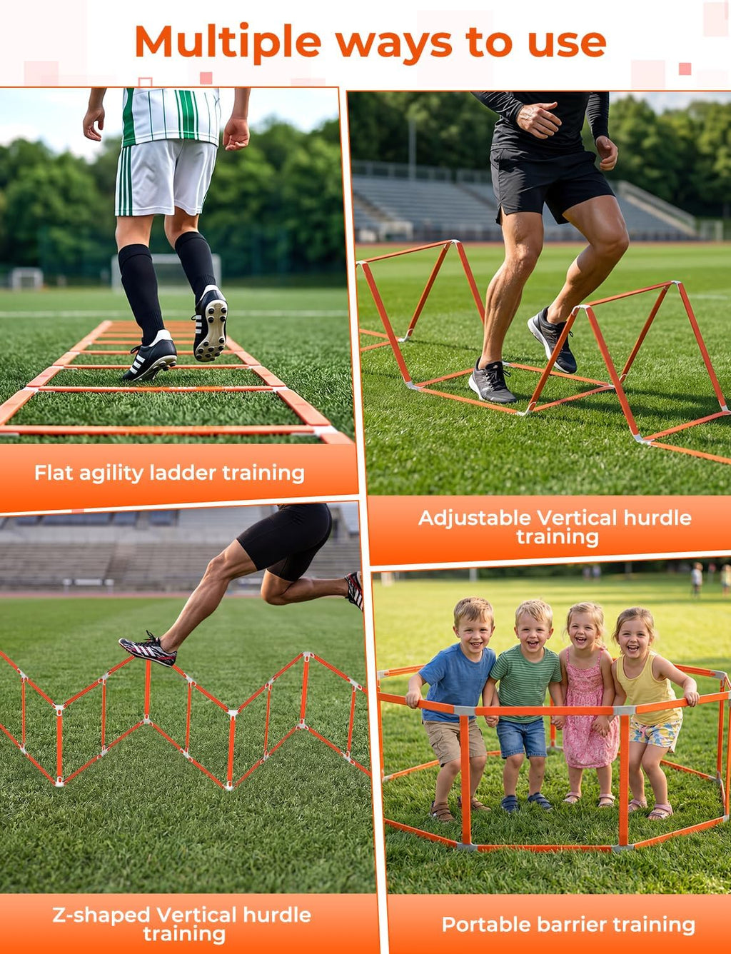 Tangle-Free Agility Ladder Hurdles, 15ft 11 Rungs | 3-in-1 Speed Training Hurdles Set, Footwork Drills for Football