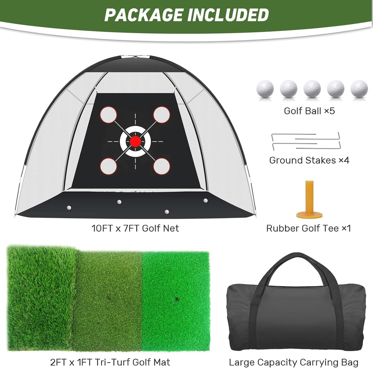 Golf Net with Practice Mat,Golf Hitting Aid Nets 10x7FT for Backyard Driving Chipping Training Swing with Target Mat