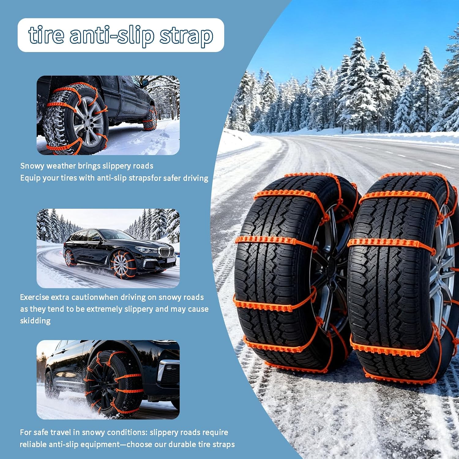 Universal Anti-Skid Snow Tire Chains for Cars SUV Trucks - Adjustable 14-19 Inch Emergency Winter Traction Tire